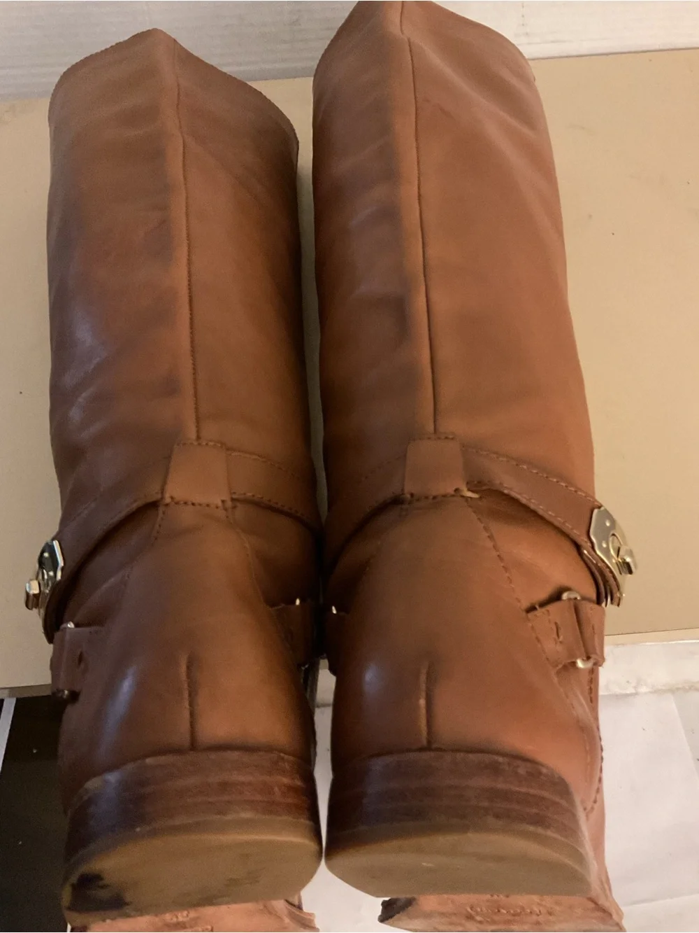 Coach women chestnut leather tall knee tall knee high riding boots US 8.5